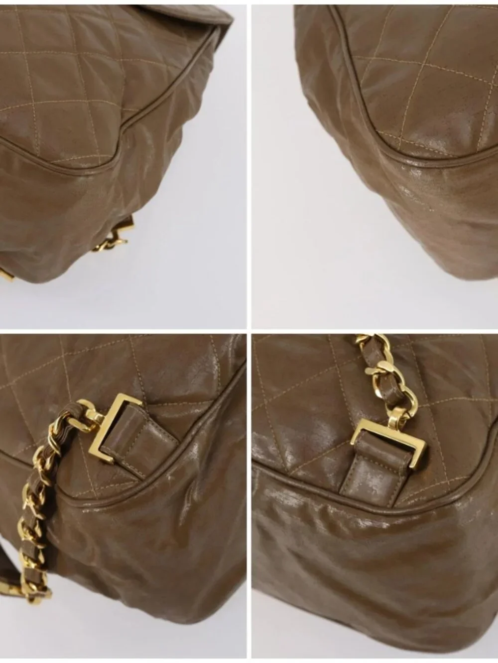 CHANEL Matelasse Backpack Coated Canvas Brown Gold CC Auth 142441